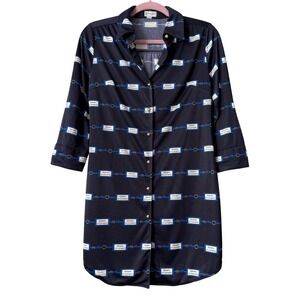 Roberta di Camerino "Fortuna" Logo Chain Shirt‎ Dress Navy Blue Size 9(Fits S/M)